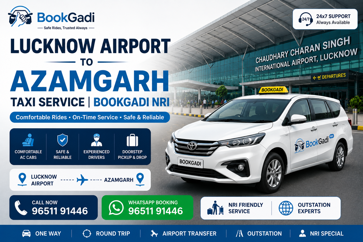 Lucknow Airport to Azamgarh Taxi Service BookGadi NRI